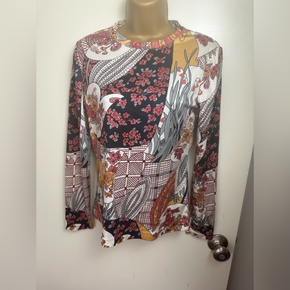 The Red Eye Multicolored/Multiprint Floral Artsy Vintage 70’s Long Sleeve Top M?